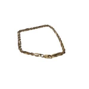 PULSERA DE ORO 10 KT, ESLABÓN GRABADO ENTRECRUZADO