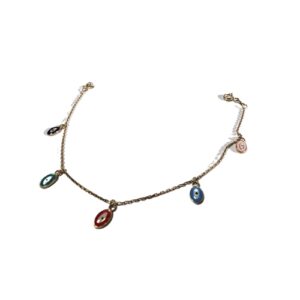 PULSERA DE ORO 10 KT CON DECORACIÓN EN OJITOS DE COLORES