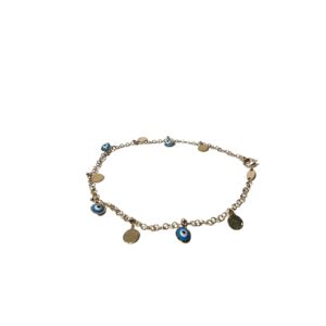 PULSERA DE ORO 10 KT CON DECORACIÓN OJITOS AZULES
