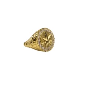 ANILLO DE ORO 10 KT ITALIANO FIGURA HOJA DE MARIHUANA DECORACIÓN CON ZIRCONIAS