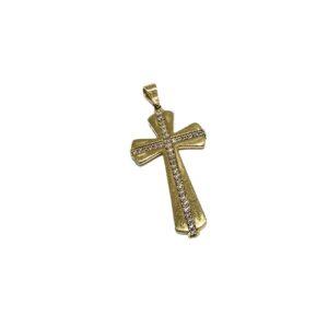 DIJE DE ORO 14 KT CRUZ TIPO ITALIANO ZIRCONIA DE IMPORTACIÓN